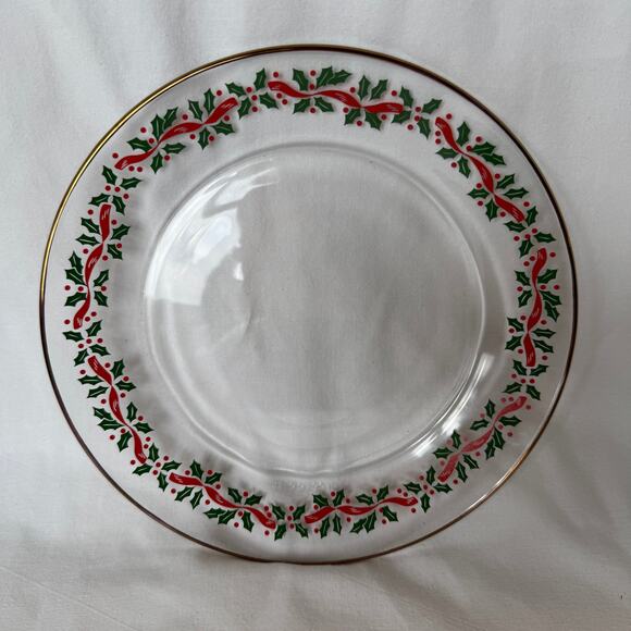 Vintage Salad Plates Arcoroc Glass Christmas Gold Rim 8 inch Set of 4 - Picture 3 of 6